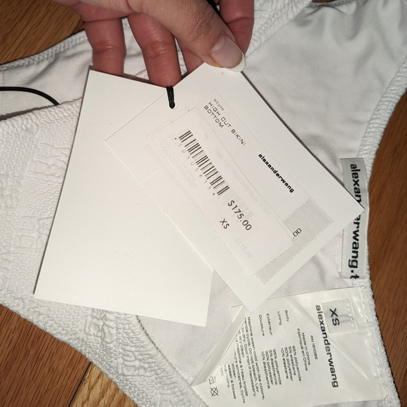 NWT ALEXANDER WANG HIGH CUT TEXTURED "WANG" BIKINI BOTTOM IN WHITE - Picture 6 of 7
